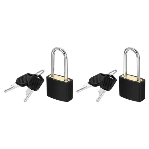 2 Pcs Padlock with Keys Long Shackle Waterproof Keyed Locks Black