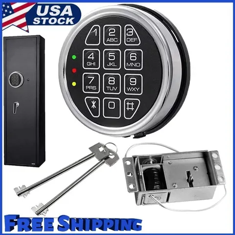 Gun Safe Lock Replacement Chrome Keypad Safe Electronic Lock with Solenoid 2 Key