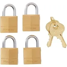 Master Lock Padlock, Solid Brass Lock, 3/4 in. Wide, 120Q (Pack of 4-Keyed