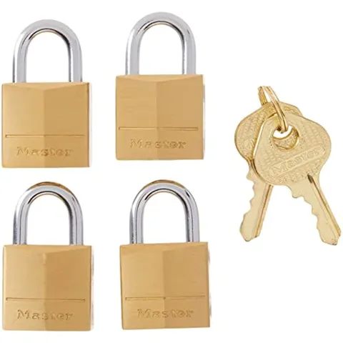 Master Lock Padlock, Solid Brass Lock, 3/4 in. Wide, 120Q (Pack of 4-Keyed
