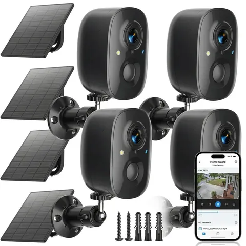 4-Pack Security Cameras Wireless Outdoor, 2K Solar Powered WiFi Camera for Home