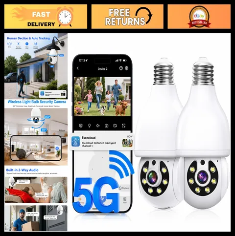 Wireless Light Bulb Security Camera - 5G/2.4GHz, Color Night Vision, Two-Way Tal