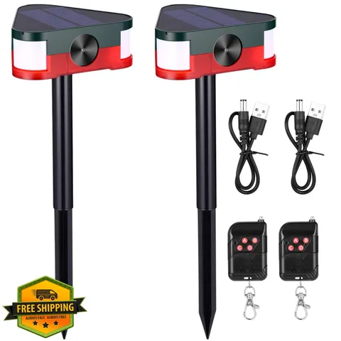 Qualirey 2 Pack Solar Motion Animal Deterrent 129db Siren Light