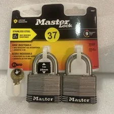 MasterLock Outdoor Padlock with Key, 1 in. Wide, 2 Pack NEW Stainless Steel