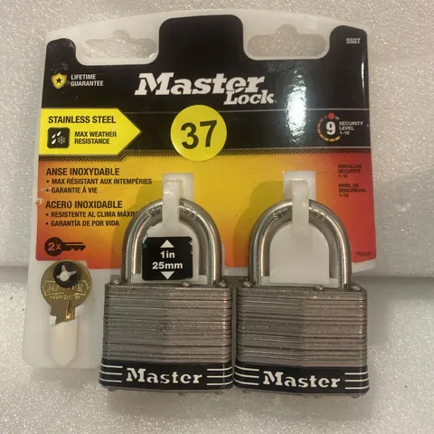 MasterLock Outdoor Padlock with Key, 1 in. Wide, 2 Pack NEW Stainless Steel