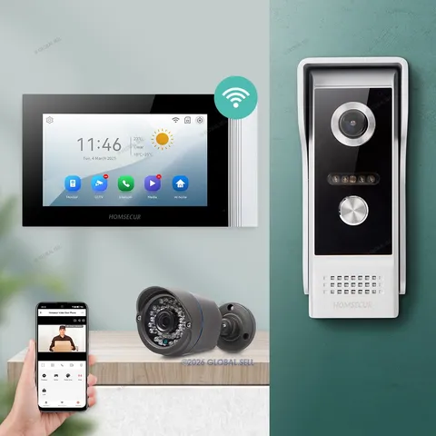 HOMSECUR 7" Waterproof 4 Wire WIFI Video Doorphone Intercom Door Bell With CCTV