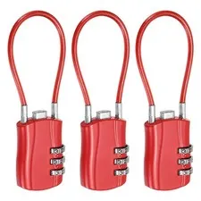 3-Digit Combination Padlock with Coated Steel Wire Rope (5.3 Inch, Red) (3Pcs)