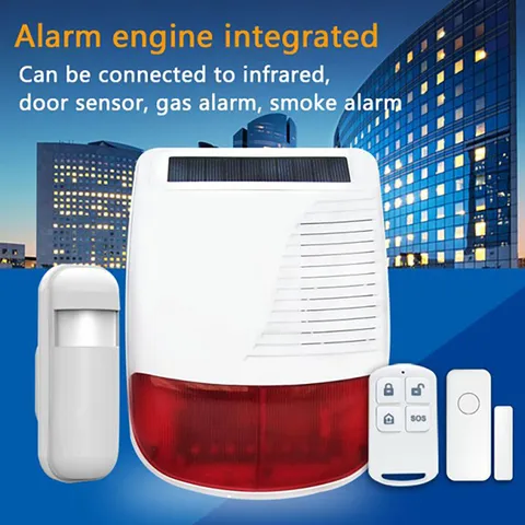 WiFi Solar Powered Wireless Infrared Motion Sensor Strobe Siren 110dB Alarm Tool