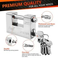 Durable D-Shaped Heavy Duty High Security Padlock 94mm with 5 Key Storage Safe