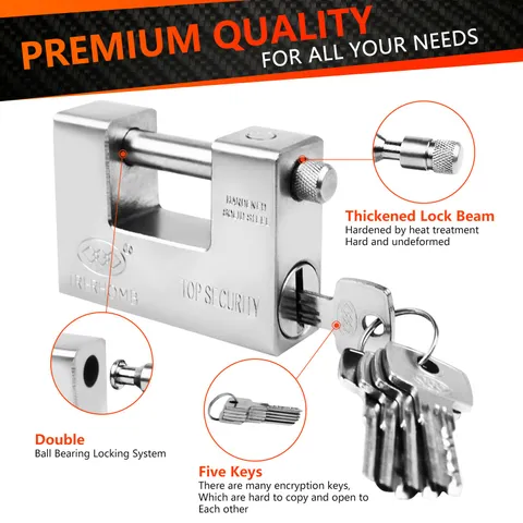 Durable D-Shaped Heavy Duty High Security Padlock 94mm with 5 Key Storage Safe