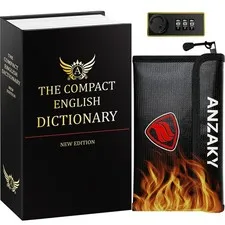 Dictionary Diversion Book Safe Combination Lock And Fireproof Money Bag, ANZAKY