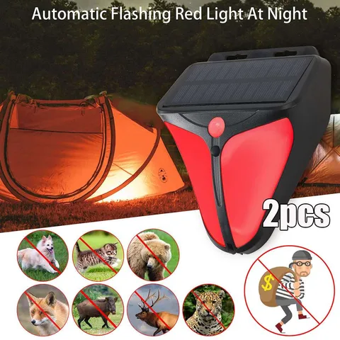 2x Solar Alarm Strobe Light Motion Sensor Lamp Waterproof Sound Security Outdoor