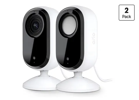 2 Pack Arlo Essential Indoor Security Camera 2K Wired Plug-in 2nd Gen
