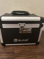 ELIAUK Portable Combo Lock Box w/ Handle Black/Silver 10.6x7.2x7.7"
