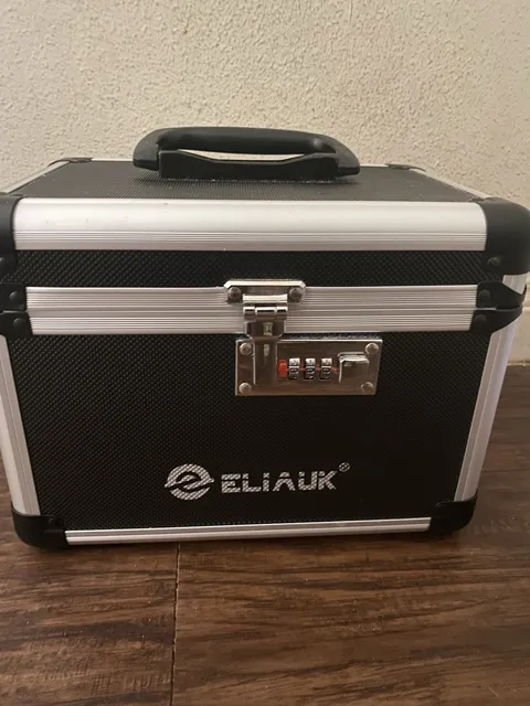 ELIAUK Portable Combo Lock Box w/ Handle Black/Silver 10.6x7.2x7.7"