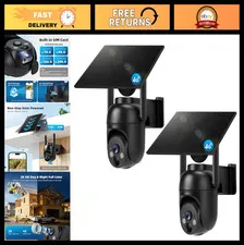 4G LTE Solar Powered Security Camera 2 Pack with Built-in SIM Card, Wireless Sur