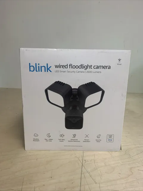 Blink Wired Outdoor Floodlight Camera Black LED Smart Security Cam 2600 Lumens
