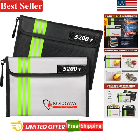 Fireproof Bag 9.6x6.6 inches Heat Resistant Fireproof Money Bag 5200°F 2-Pack