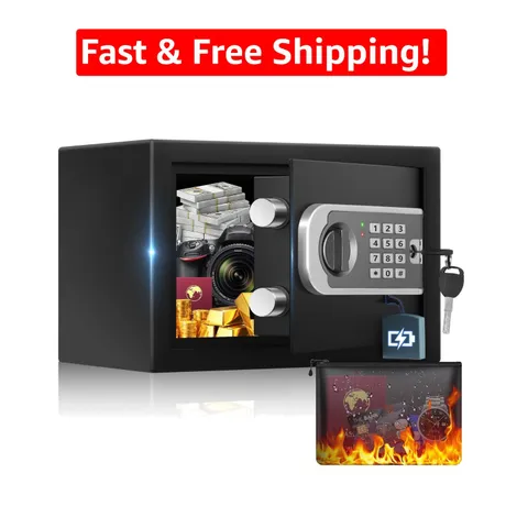 Compact Digital Mini Safe with Fireproof Bag - Secure Your Valuables Safely