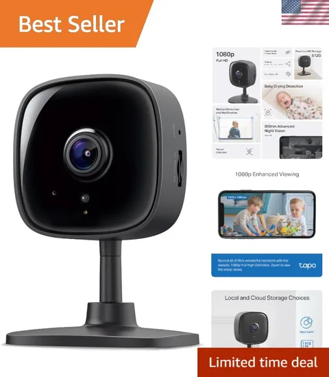 Smart HD Security Camera: 2-Way Audio, Cry Detection & Night Vision - Black