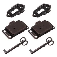 2PCS Retro Cabinet Locks Antique Jewelry Box Latches Decorative Locks for Home