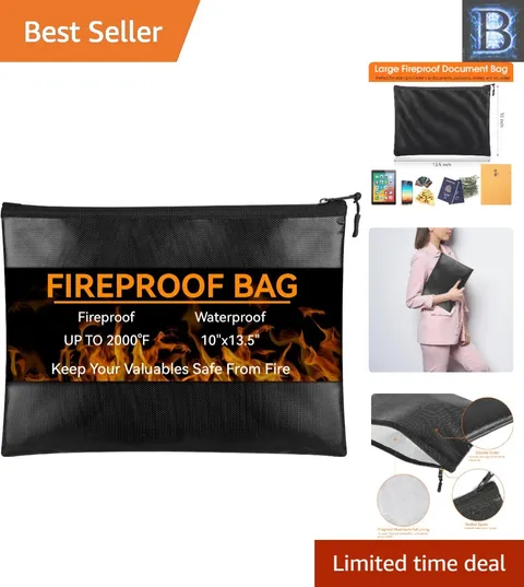 Fireproof Water-Resistant Bag 10"x13.5" – Ideal for Important Papers & Passports