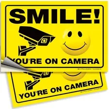 Smile You're on Camera Stickers for Home, 10x7 Inch, 2 Pack