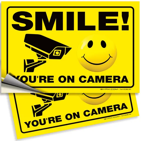 Smile You're on Camera Stickers for Home, 10x7 Inch, 2 Pack