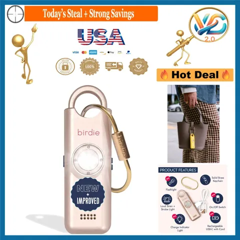 She’s Birdie 3.0 Personal Safety Alarm for Women Pink 90dB Loud Siren Flashli...