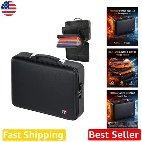 Waterproof Fireproof Document Box Black 16.5" Secure Lock Safe Storage