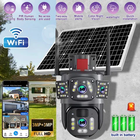Wireless Solar Battery Security Camera System Outdoor Home Wifi 360°PTZ 6MP 3Cam
