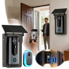 Solar Powered Smart Doorbell with & Rainproof Cover Wireless Video Doorbell with