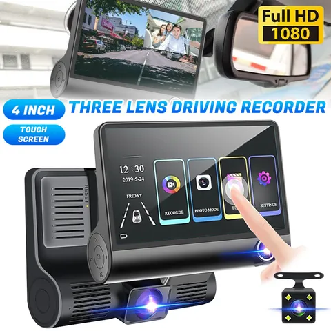 Video Camara Dash Cam HD De Delantero/Trasero/Interior Para Auto Carro Tactil 4"