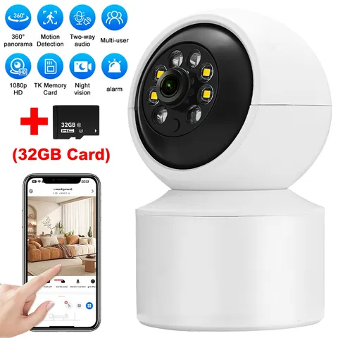 Camara De Seguridad WiFi 1080P HD Inalambrica 360° Con Vision Nocturna y Audio