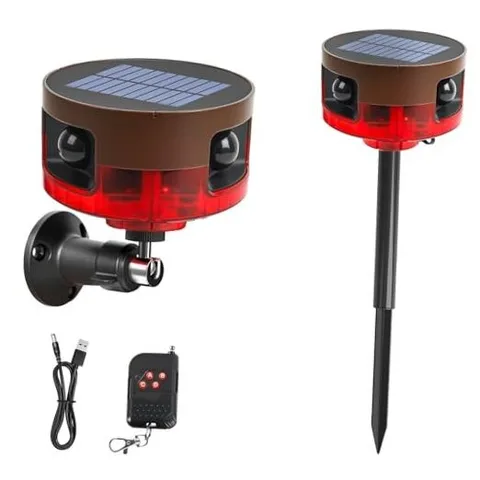 Solar Outdoor Motion Sensor Alarm-Dog Barking or Red + Brown 1 Remote+1 Sensor