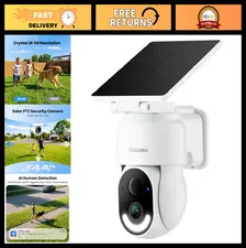 Wireless Solar Security Camera 2K Outdoor Surveillance, Color Night Vision, SD/C