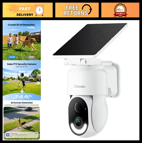 Wireless Solar Security Camera 2K Outdoor Surveillance, Color Night Vision, SD/C