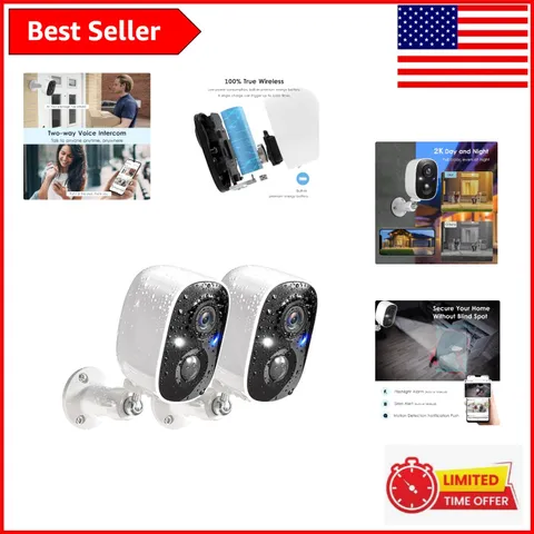 Smart Outdoor Security Cameras with 2K Clarity & Color Night Vision | Pack of 2