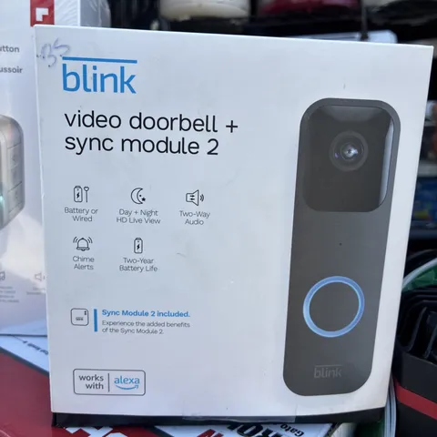 Blink Smart WiFi Video Doorbell Wireless, Black with Sync Module 2 and Mini Cam