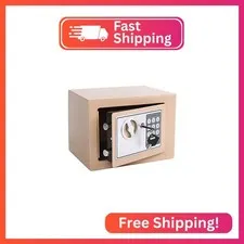 Yuanshikj Small Steel Security Safe Box with Keypad,Key;0.23 Cu Ft, Gold