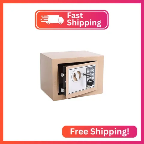 Yuanshikj Small Steel Security Safe Box with Keypad,Key;0.23 Cu Ft, Gold