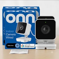 (2 Packs) onn Indoor Camera Wired, 1080p HDR Video, with Google Home and Gemini