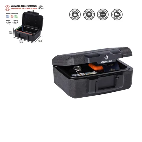 Durable Fireproof Safe with Key Lock - Stylish Black 14.3” Portable Design