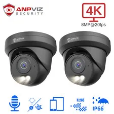 Anpviz 2Pcs 4K 8MP PoE IP Camera Color Night Vision Outdoor/Indoor Metal Housing