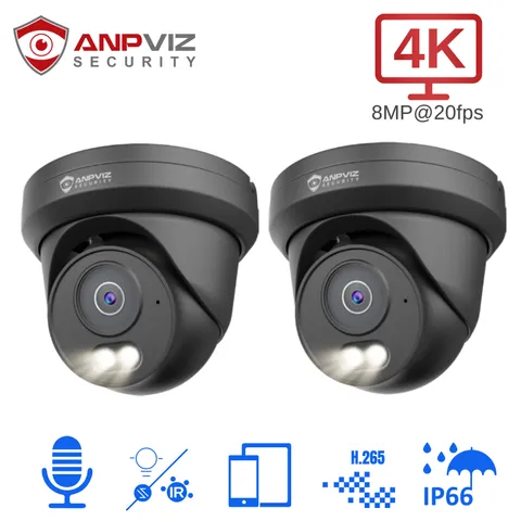 Anpviz 2Pcs 4K 8MP PoE IP Camera Color Night Vision Outdoor/Indoor Metal Housing