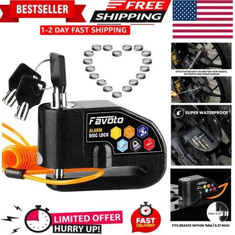 Alarm Disc Lock, 3 Keys and 18 Batteries 5- Availability, 110 dB Waterproof A...