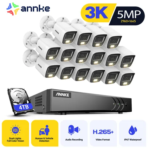 ANNKE HD 16CH DVR 5MP Color Night Security Camera System Outdoor Audio Recording