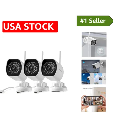 1080p Full HD Outdoor Camera System - 3 Pack with Night Vision & Remote View