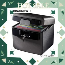 NEW Fireproof Waterproof Safe File Document Box Key Lock 14.3x15.5x13.5