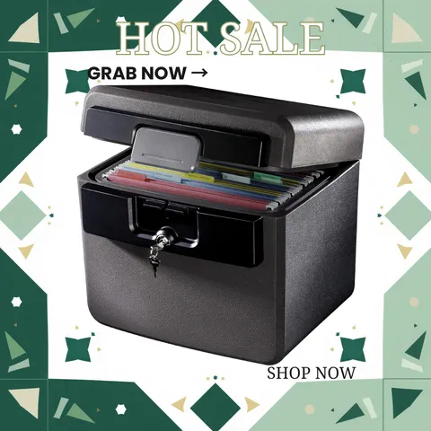 NEW Fireproof Waterproof Safe File Document Box Key Lock 14.3x15.5x13.5